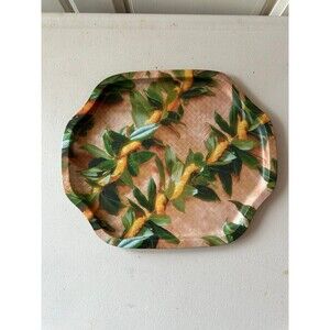 Vintage Island Heritage Lil Grass Shack Greetings Ilima Lei On Lauhala Tin Tray